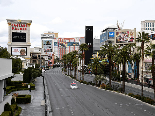 A view of the Las Vegas Strip near Caesars Palace shows light vehicle and pedestrian traff