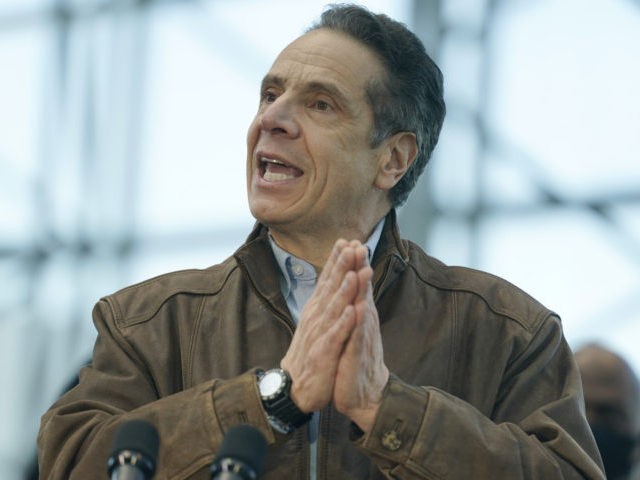 NEW YORK, NEW YORK - MARCH 08: New York Gov. Andrew Cuomo speaks at a vaccination site at
