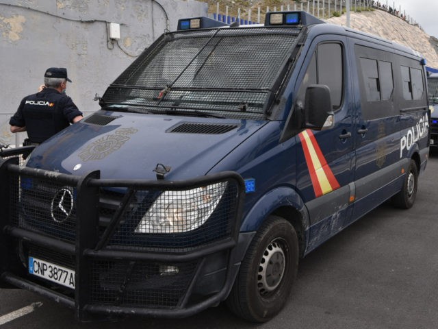 Spanish police vans are pictured in the Spanish enclave of Ceuta on May 18, 2021. - Spain