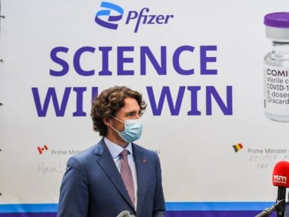 Canada's Prime Minister Justin Trudeau (L) and his Belgian counterpart Alexander De Croo (R) talk to the press at the end of a visit of Europe's largest Pfizer-BioNTech Covid-19 vaccine production site on June 15, 2021 in Puurs. - - Belgium OUT (Photo by Frederic SIERAKOWSKI / Belga / AFP) …
