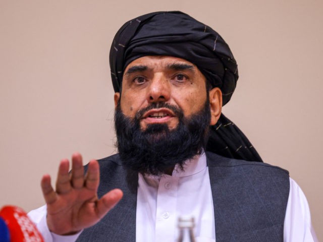 Taliban negotiator Suhail Shaheen attends a press conference in Moscow on July 9, 2021. - Russia on July 9, 2021 said the Taliban controls about two-thirds of the Afghan-Tajik border and urged all sides in Afghanistan to show restraint. (Photo by Dimitar DILKOFF / AFP) (Photo by DIMITAR DILKOFF/AFP via …