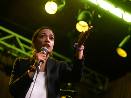 Rep. Alexandra Ocasio-Cortez (D-NY) speaks at a rally in support of Ohio Congressional Candidate Nina Turner on July 24, 2021 in Cleveland, Ohio. Turner, a former Ohio State Senator is in a tough race in the upcoming Democratic primary for Ohio's 11th Congressional District. (Photo by Jeff Swensen/Getty Images)
