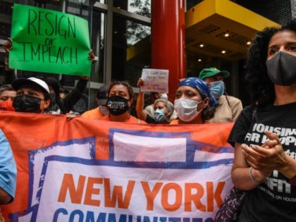 NEW YORK, NY - AUGUST 04: People participate in a protest against N.Y. Governor Andrew Cuo