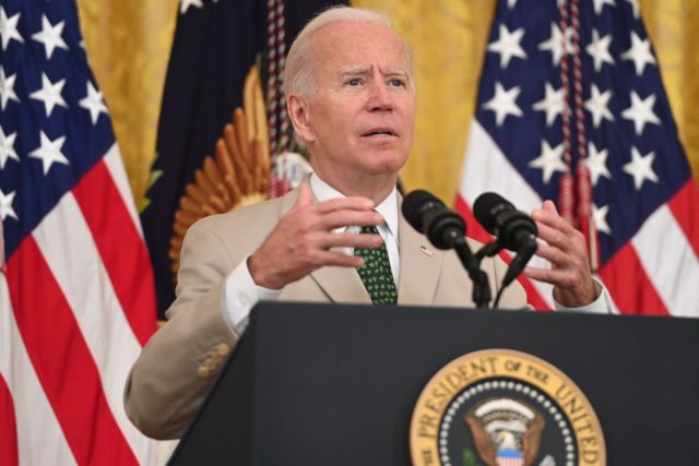US President Joe Biden speaks about the July jobs reports in the East Room of the White Ho