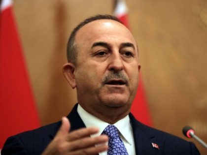 Turkish Foreign Minister Mevlut Cavusoglu gives a joint press conference with his Jordanian counterpart at the foreign ministry headquarters in Amman on August 17, 2021. - Turkey's foreign minister said on August 17 that Ankara was taking a wait-and-see approach about its offer to protect Afghanistan's Kabul airport. Ankara has …