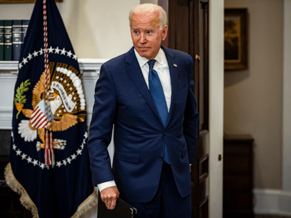 U.S. President Joe Biden speaks in the Roosevelt Room on the continuing situation in Afgha