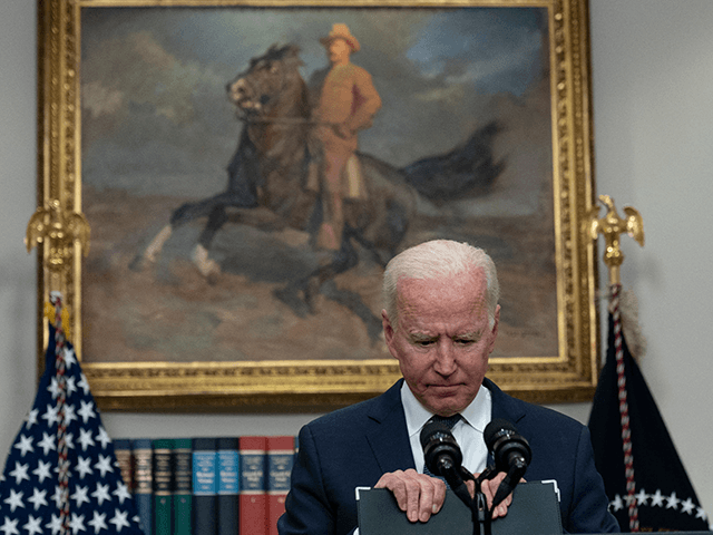 US President Joe Biden speaks during an update on the situation in Afghanistan and the effects of Tropical Storm Henri in the Roosevelt Room of the White House in Washington, DC on August 22, 2021. (Photo by ANDREW CABALLERO-REYNOLDS / AFP) (Photo by ANDREW CABALLERO-REYNOLDS/AFP via Getty Images)