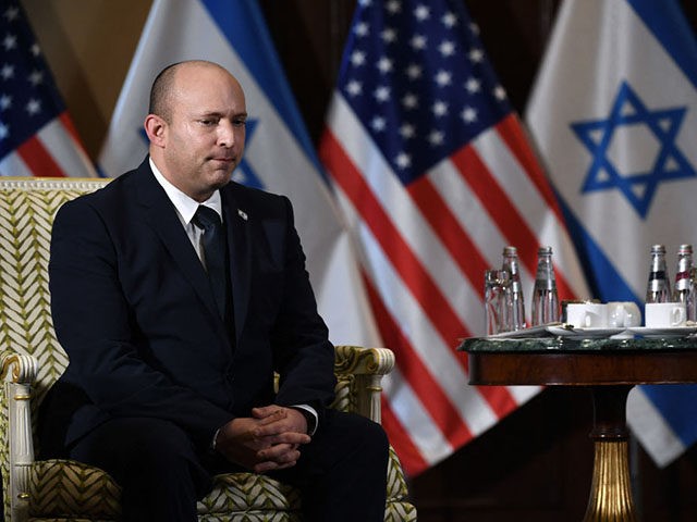 Israeli Prime Minister Naftali Bennett listens during a meeting with US Secretary of State Antony Blinken at the Willard Hotel in Washington, DC, on August 25, 2021. (Photo by Olivier DOULIERY / POOL / AFP) (Photo by OLIVIER DOULIERY/POOL/AFP via Getty Images)