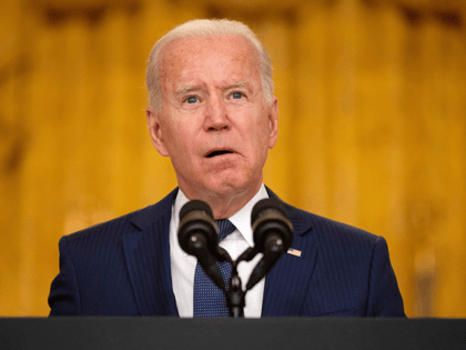 US President Joe Biden delivers remarks on the terror attack at Hamid Karzai International Airport, and the US service members and Afghan victims killed and wounded, in the East Room of the White House, Washington, DC on August 26, 2021. (Photo by Jim WATSON / AFP) (Photo by JIM WATSON/AFP …