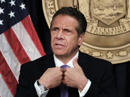 NEW YORK, NEW YORK - MAY 05: New York Governor Andrew Cuomo speaks to the media at a news