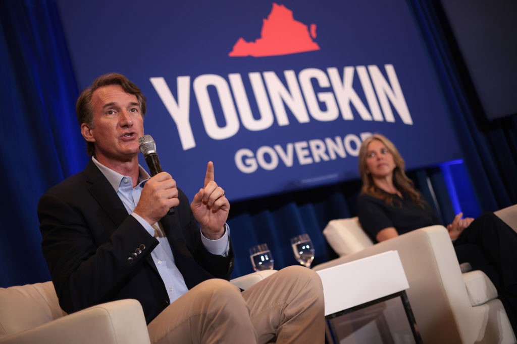 MCLEAN, VIRGINIA - JULY 14: Virginia gubernatorial candidate Glenn Youngkin (R-VA) speaks during a campaign event with his wife Suzanne Youngkin (R) on July 14, 2021 in McLean, Virginia. Youngkin is running against former Virginia Gov. Terry McAuliffe. (Photo by Win McNamee/Getty Images)