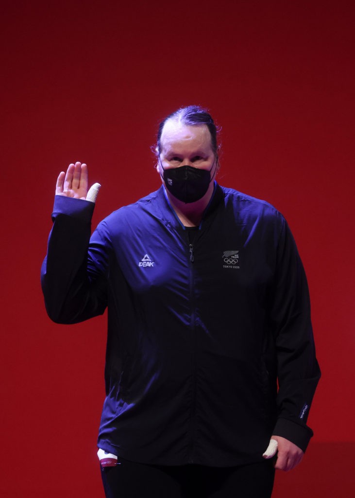 Laurel Hubbard of Team New Zealand competes during the Weightlifting - Women's 87kg+ Group A on day ten of the Tokyo 2020 Olympic Games at Tokyo International Forum on August 02, 2021 in Tokyo, Japan. (Photo by Chris Graythen/Getty Images)