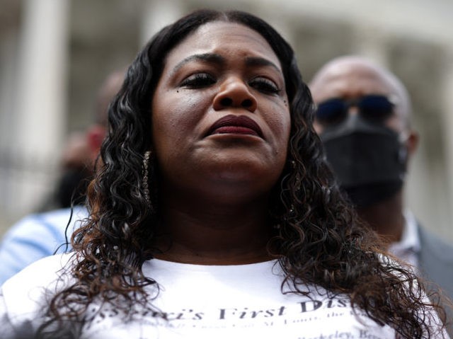 WASHINGTON, DC - AUGUST 03: Rep. Cori Bush (D-MO) speaks at a rally against the end of the eviction moratorium at the U.S. Capitol on August 03, 2021 in Washington, DC. Bush, and other Representatives, have been sleeping on and occupying the House steps in protest of their House colleagues …