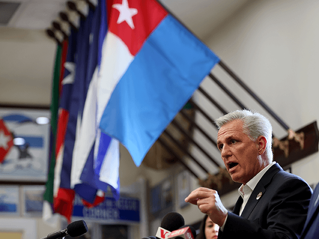 House Republican Leader Kevin McCarthy (R-CA) addresses the media during a press conference held at the Assault Brigade 2506 Honorary Museum on August 05, 2021 in Hialeah, Florida. Mr. McCarthy and other politicians addressed the media on their desire to see America push for democracy and freedom in Cuba and …