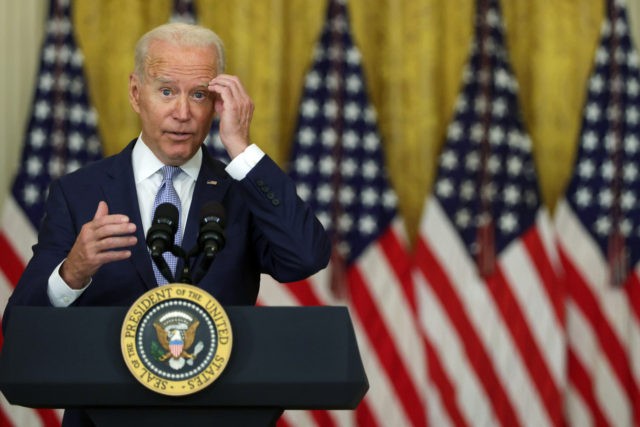 WASHINGTON, DC - AUGUST 12: U.S. President Joe Biden delivers remarks during an East Room