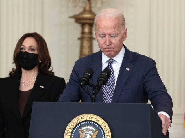 WASHINGTON, DC - AUGUST 20: U.S. President Joe Biden pauses as he delivers remarks on the