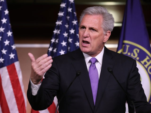 WASHINGTON, DC - AUGUST 24: House Minority Leader Kevin McCarthy (R-CA) talks to reporters following a classified intelligence briefing by the Secretary of Defense and other Biden officials about the situation in Afghanistan at the U.S. Capitol on August 24, 2021 in Washington, DC. Despite assurances by the Biden Administration …