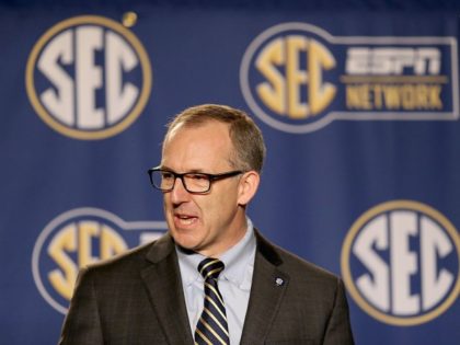 NASHVILLE, TN - MARCH 13: Greg Sankey the new commissioner of the SEC talks to the media before the quaterfinals of the SEC Basketball Tournament at Bridgestone Arena on March 13, 2015 in Nashville, Tennessee. )