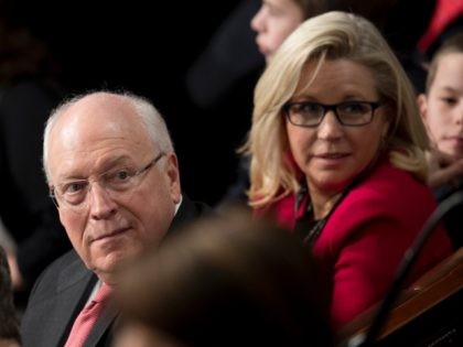 Former US Vice President Dick Cheney (C) sits with his daughter US Congresswoman Liz Cheney (R), R-Wyoming, during the opening of the 115th US Congress on Capitol Hill in Washington, DC, January 3, 2017. / AFP / JIM WATSON (Photo credit should read JIM WATSON/AFP via Getty Images)