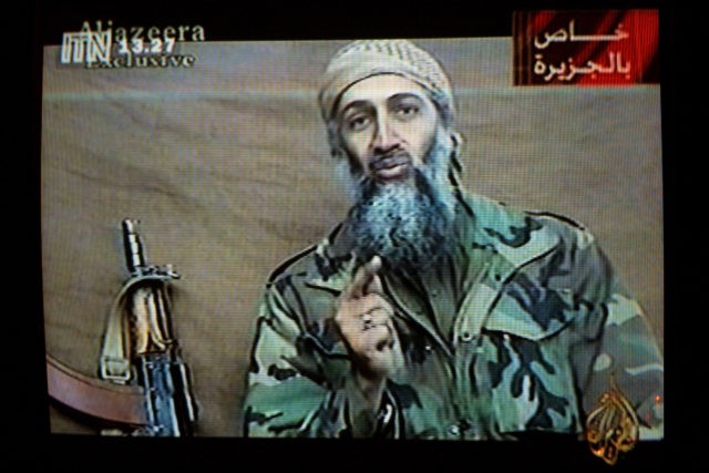 399035 01: A videotape released by Al-Jazeera TV featuring Osama Bin Laden is broadcast in