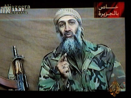 399035 01: A videotape released by Al-Jazeera TV featuring Osama Bin Laden is broadcast in Britain December 27, 2001. The tape, estimated to have been recorded two weeks earlier, shows Bin Laden describing the World Trade Center attack as "commendable," calling it "benevolent terrorism" designed to raise the issue of …