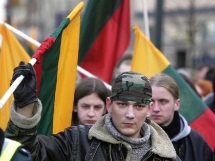 Participants of nationalist organizations hold the national flag during a rally in Vilnius on March 11, 2009. Lithuania marked its Independence Restoration day on Wednesday. Lithuania, which emerged as a state in the 13th century, was the largest country in Europe in the 14th century. The Grand Duchy of Lithuania …