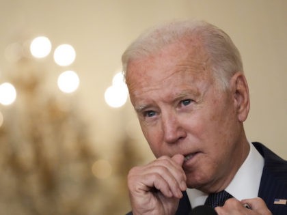WASHINGTON, DC - AUGUST 26: U.S. President Joe Biden speaks about the situation in Afghanistan in the East Room of the White House on August 26, 2021 in Washington, DC. At least 12 American service members were killed on Thursday by suicide bomb attacks near the Hamid Karzai International Airport …