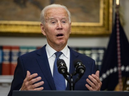 WASHINGTON, DC - AUGUST 22: U.S. President Joe Biden speaks in the Roosevelt Room on the continuing situation in Afghanistan and the developments of Hurricane Henri at the White House on August 22, 2021 in Washington, DC. The White House announced earlier that in a 24 hour period starting on …