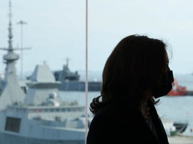 US Vice President Kamala Harris visits Changi Naval Base in Singapore on August 23, 2021. (Photo by Evelyn HOCKSTEIN / POOL / AFP) (Photo by EVELYN HOCKSTEIN/POOL/AFP via Getty Images)