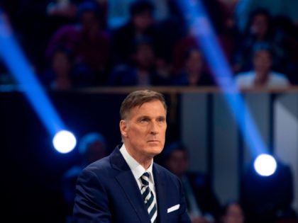 People's Party of Canada leader Maxime Bernier takes part in the Federal leaders French language debate at the Canadian Museum of History in Gatineau, Quebec on October 10, 2019. (Photo by Adrian Wyld / POOL / AFP) (Photo by ADRIAN WYLD/POOL/AFP via Getty Images)