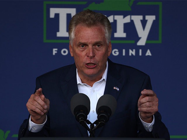 ARLINGTON, VIRGINIA - JULY 23: Virginia gubernatorial candidate Terry McAuliffe (D-VA) speaks at a campaign event at the Lubber Run Community Center on July 22, 2021 in Arlington, VA. U.S. President Joe Biden joined McCauliffe to help campaign, marking the President’s return to the campaign trail since he entered the …