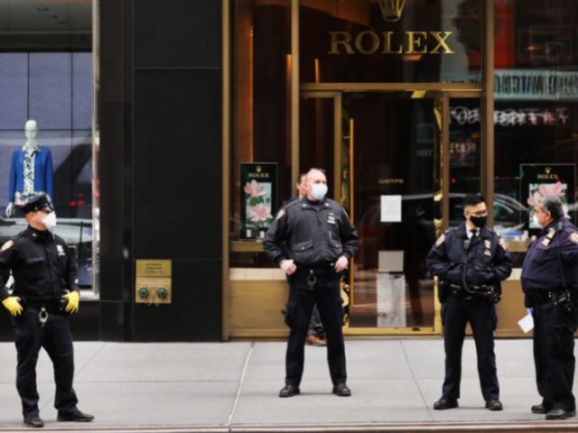 NEW YORK, NY - APRIL 20: New York Police Department officers wear face masks as they atten