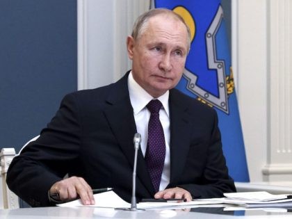 Russian President Vladimir Putin takes part in a virtual meeting with leaders of the Colle