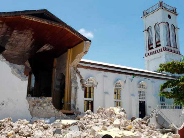 acred Heart church is damaged after an earthquake in Les Cayes, Haiti, Saturday, Aug. 14,