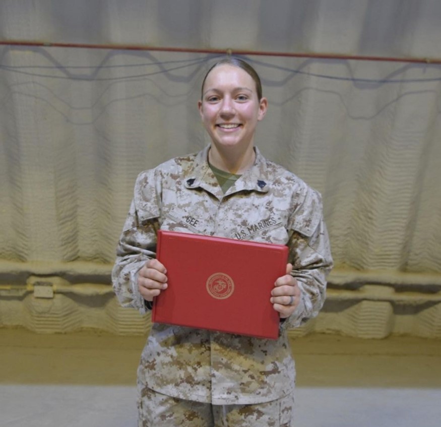 U.S. Marine Nicole Gee receiving her sergeant promotion meritoriously. Gee posted to Instagram with the caption, "Never would have imagined having my Sergeant promotion meritoriously in Kuwait." Screenshot via Instagram.