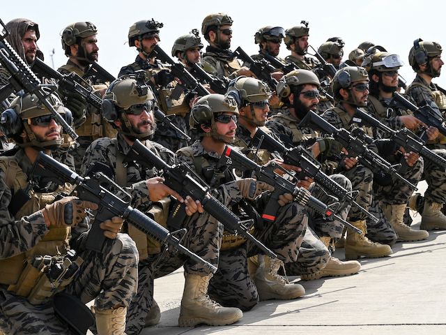 Members of the Taliban Badri 313 military unit take a position at the airport in Kabul on August 31, 2021, after the US has pulled all its troops out of the country to end a brutal 20-year war -- one that started and ended with the hardline Islamist in power. (Photo by WAKIL KOHSAR / AFP) (Photo by WAKIL KOHSAR/AFP via Getty Images)
