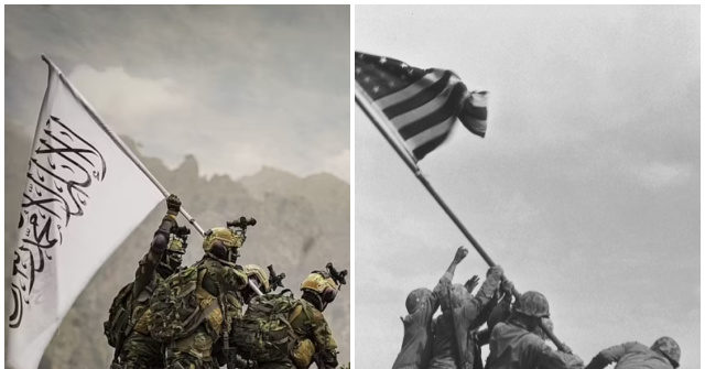 An elite Taliban unit released propaganda images this week, including one mocking the iconic World War Two photo of U.S. Marines raising the flag on Iwo Jima.