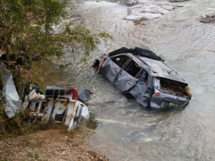 A car and other structure were one of many swept up in a flash flood recently, shown Monda