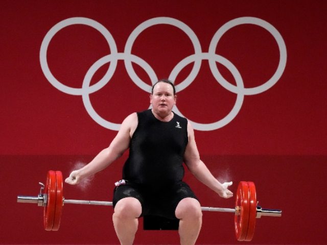 Laurel Hubbard of Team New Zealand competes during the Weightlifting - Women's 87kg+ Group