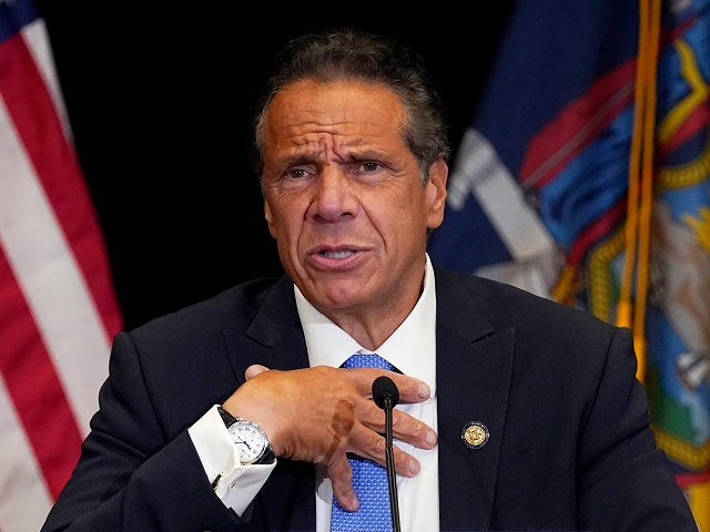 New York Gov. Andrew Cuomo speaks during a news conference at New York's Yankee Stadium, M