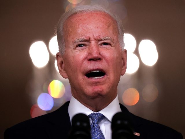WASHINGTON, DC - AUGUST 31: U.S. President Joe Biden delivers remarks on the end of the war in Afghanistan in the State Dining Room at the White House on August 31, 2021 in Washington, DC. The last American military aircraft took off from Hamid Karzai Airport a few minutes before …