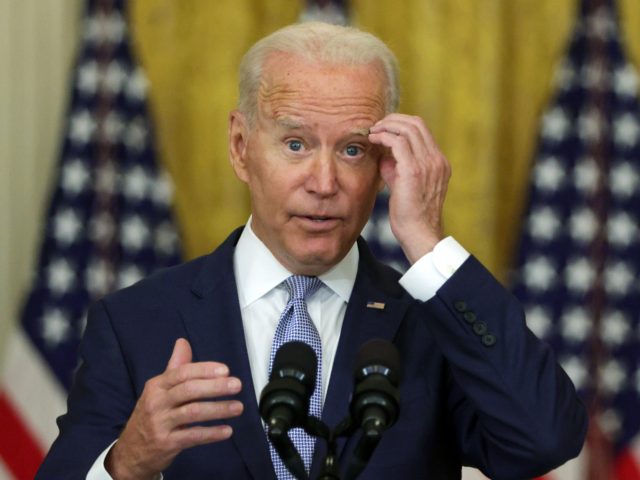 WASHINGTON, DC - AUGUST 12: U.S. President Joe Biden delivers remarks during an East Room