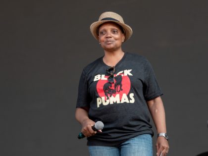 Chicago Mayor Lori Lightfoot speaks on day one of the Lollapalooza Music Festival on Thursday, July 29, 2021, at Grant Park in Chicago. (Photo by Amy Harris/Invision/AP)