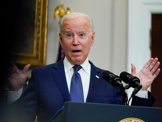 President Joe Biden answers a question from a reporter about the situation in Afghanistan as he speaks in the Roosevelt Room of the White House, Sunday, Aug. 22, 2021, in Washington. (AP Photo/Manuel Balce Ceneta)