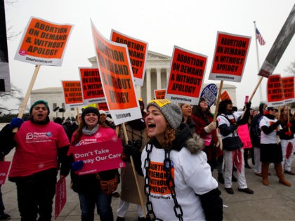 A pro-abortion rights group yells during the March for Life 2016, in front of the U.S. Sup