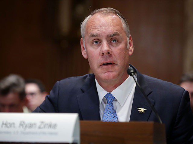 WASHINGTON, DC - MAY 10: U.S. Interior Secretary Ryan Zinke testifies beofre the Senate Appropriations Committee's Interior, Environment, and Related Agencies Subcommittee in the Dirksen Senate Office Building on Capitol Hill May 10, 2018 in Washington, DC. Zinke testified about his department's FY2019 funding request and budget. (Photo by Chip …