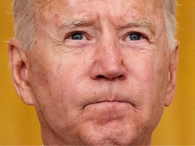 US President Joe Biden pauses as he delivers remarks on the terror attack at Hamid Karzai International Airport, and the US service members and Afghan victims killed and wounded, in the East Room of the White House, Washington, DC on August 26, 2021. (Photo by Jim WATSON / AFP) (Photo …