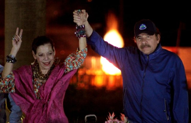 Nicaragua's President Daniel Ortega (R) is to run for a fourth consecutive term in Novemeb