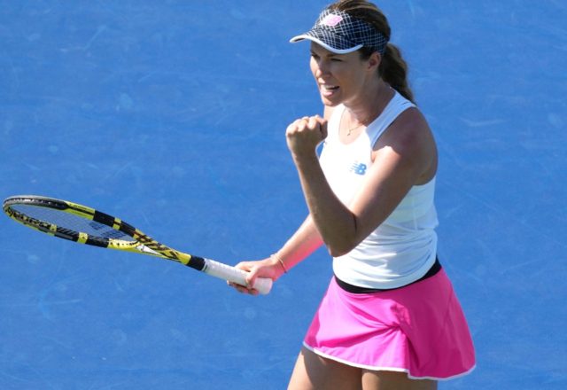 Danielle Collins of the United States on the way to victory over Daria Kasatkina in the fi