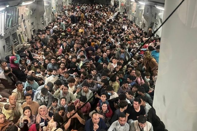 The US military said about 640 Afghans were on board